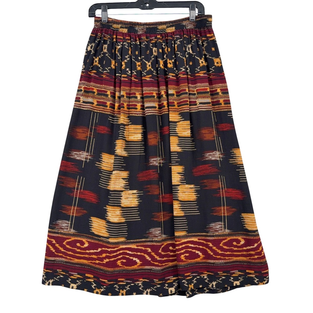Anthony Mark Hankins Ikat Women 12 Rayon Black Red Gold Midi Skirt